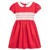 Rachel Riley Girls Red Cotton Hand-smocked Dress In Red