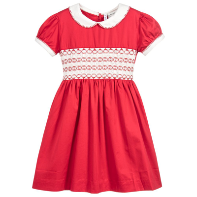 Rachel Riley Kids' Girls Red Cotton Hand-smocked Dress