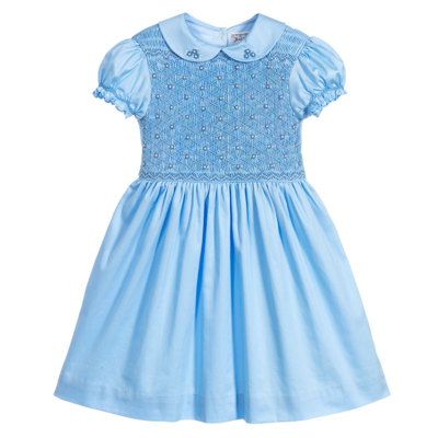 Rachel Riley Kids' Girls Blue Smocked Cotton Dress