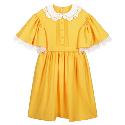 Fendi Girls Teen Yellow Wool Logo Dress