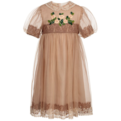 Gucci Girls Teen Beige Silk Organza Dress | ModeSens