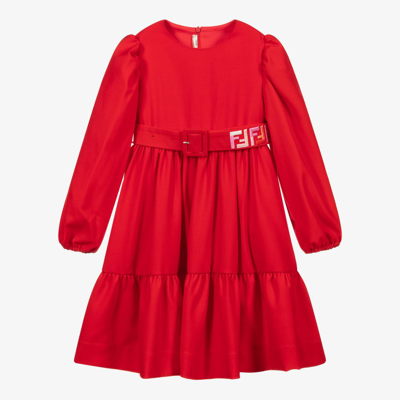 Fendi Kids' Girls Red Wool Ff Logo Dress