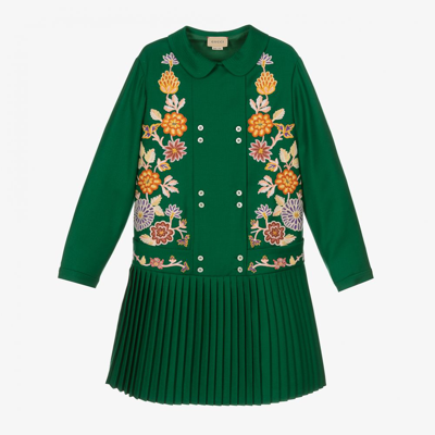 Gucci Girls Teen Green Floral Wool Dress