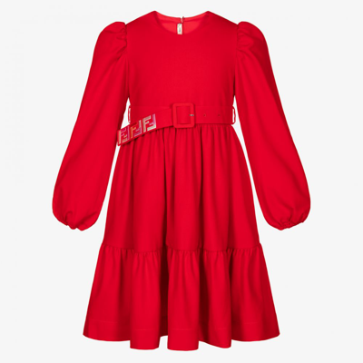 Fendi Girls Teen Red Wool Ff Logo Dress