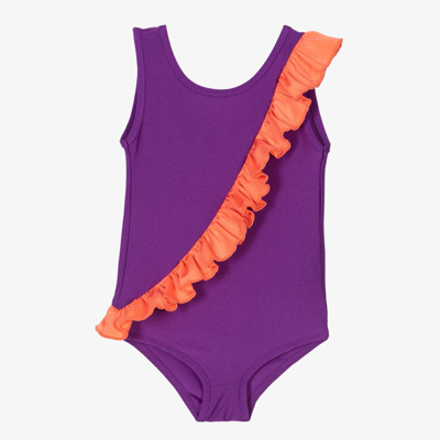 Wauw Capow By Bangbang Kids' India Contrast Ruffle Swimsuit In Purple