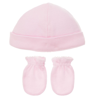 Babidu Babies' Girls Pink Cotton Hat & Mittens Set