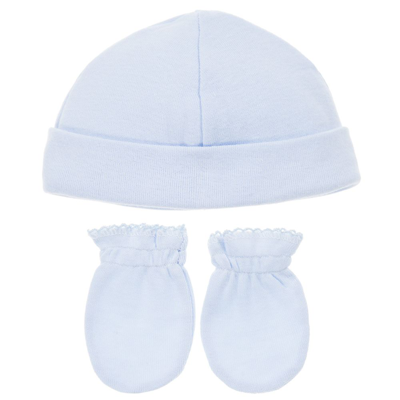 Babidu Babies' Blue Cotton Hat & Mittens Set