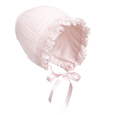Sarah Louise Babies' Girls Pink Hand-smocked Bonnet