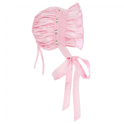 Caramelo Babies' Girls Pink Cotton Smocked Bonnet