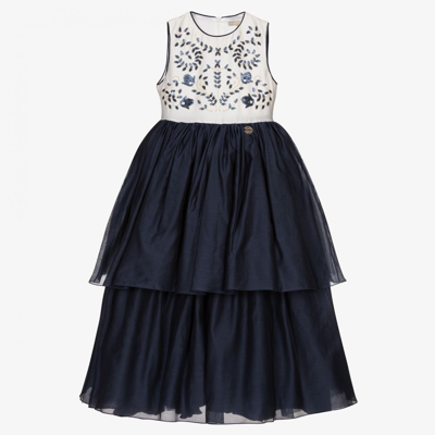 Elie Saab Kids' Girls Navy Blue Silk Organza Dress