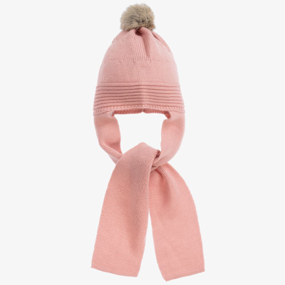 Foque Babies' Girls Pink Knit Hat & Scarf