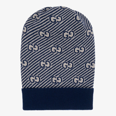 Gucci Gg Intarsia-knit Beanie Hat In Blue