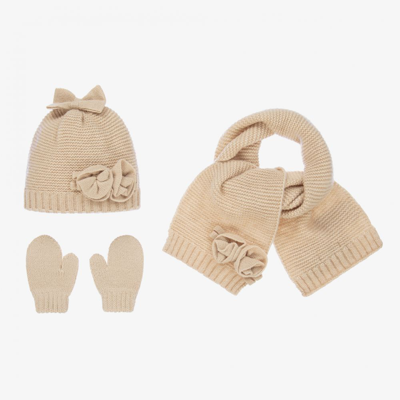 Mayoral Babies' Girls Beige Hat, Scarf, Gloves Set