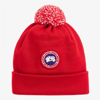 CANADA GOOSE RED MERINO WOOL POM-POM HAT