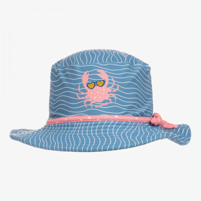 Playshoes Kids' Girls Blue & Pink Crab Sun Hat