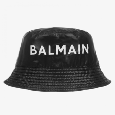 Balmain Kids' Shiny Black Bucket Hat