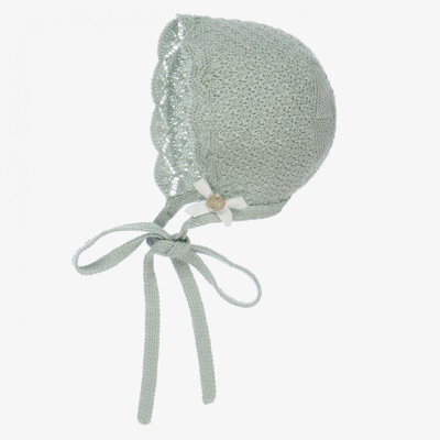 Paz Rodriguez Green Knitted Baby Bonnet