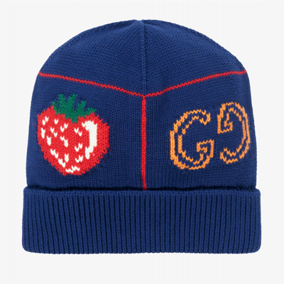 Gucci Kids' Girls Blue Strawberry Logo Hat