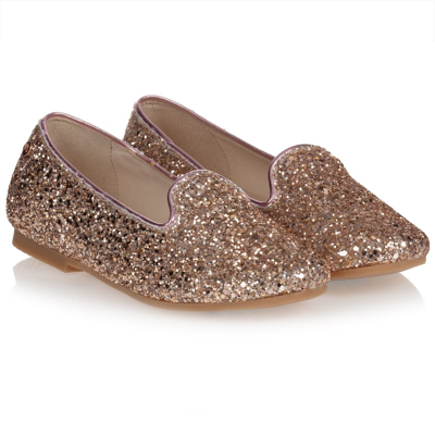 Manuela De Juan Kids'  Girls Gold Glitter Leather Shoes