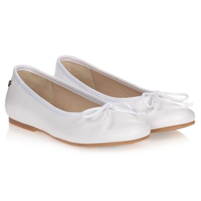Manuela De Juan Kids'  Girls White Leather Ballerina Flats