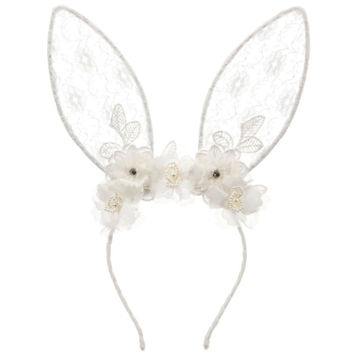 Sienna Likes To Party Kids'  Girls White Lace Bunny Ears Hairband