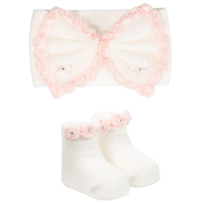 Beau Kid Babies'  Girls Ivory Headband & Socks Set