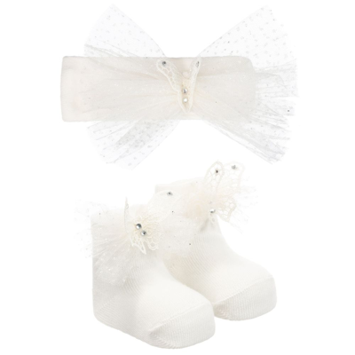 Beau Kid Babies'  Girls Ivory Headband & Socks Set