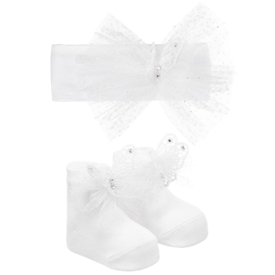 Beau Kid Babies'  Girls White Headband & Socks Set