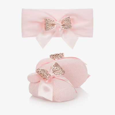 La Perla Babies' Girls Pink Bootie & Headband Set