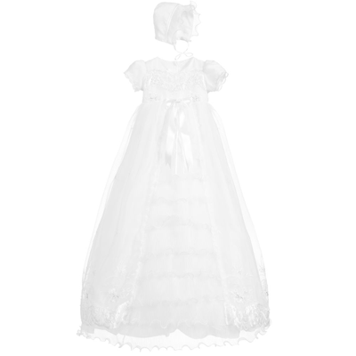 Beau Kid Girls Baby Ceremony Gown & Bonnet In White