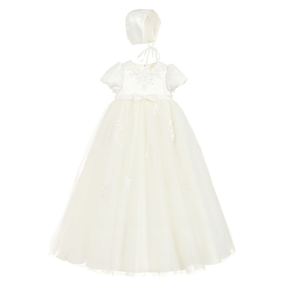 Sarah Louise Babies' Girls Satin Ceremony Gown Set In Ivory