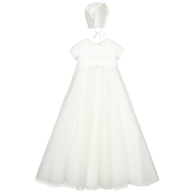 Sarah Louise Babies' Girls Ivory Tulle Gown & Bonnet