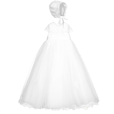 Sarah Louise Babies' Girls White Lace Gown & Bonnet Set