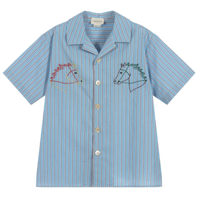 Gucci Kids' Boys Blue Striped Cotton Shirt