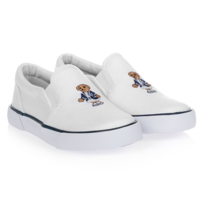 Polo Ralph Lauren Kids' Bal Harbour Ii Polo Bear Slip-on Sneaker In White Canvas