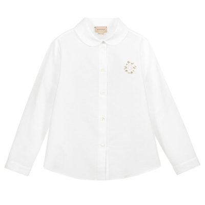 Gucci Babies' Girls White Gg Embroidered Blouse
