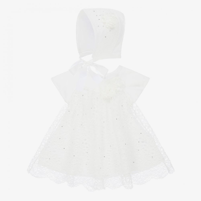 Sofija Babies' Girls White Dress & Bonnet Set