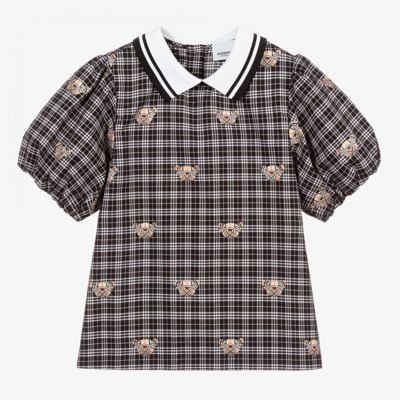 Burberry Girls Teen Black Check Bear Blouse