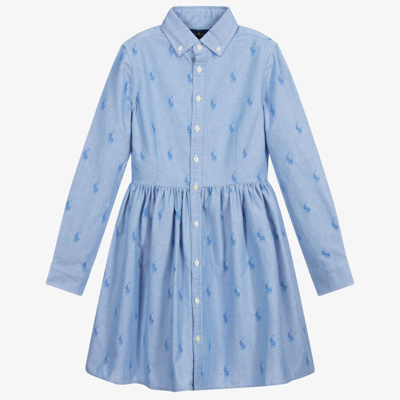 Polo Ralph Lauren Girls Teen Blue Logo Shirt Dress