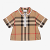 BURBERRY GIRLS BEIGE OVERSIZED CHECKED BLOUSE