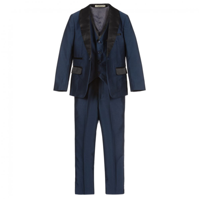 Romano Vianni Kids' Boys Navy Blue Satin 3 Piece Suit