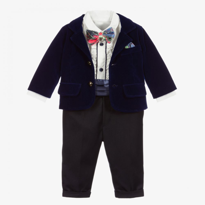 Andreeatex Babies' Boys Blue Velvet 4 Piece Suit