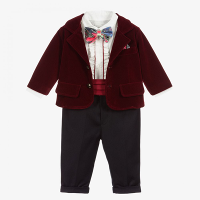 Andreeatex Babies' Boys Red 4 Piece Velvet Suit