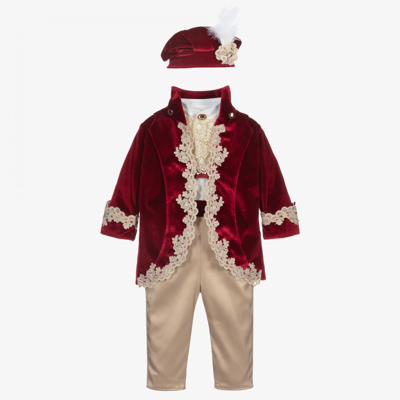 Andreeatex Babies' Boys Red 5 Piece Velvet Suit