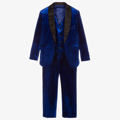 Romano Kids' Boys Blue Velvet 3 Piece Suit