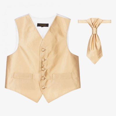 Romano Vianni Kids' Boys Gold Satin Waistcoat & Tie Set