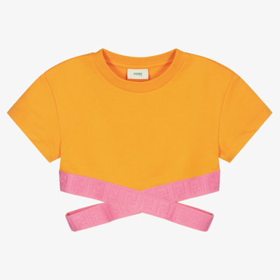 Fendi Girls Teen Orange Cropped T-shirt