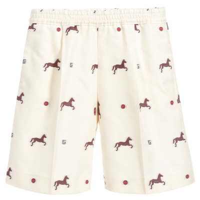 Gucci Kids' Boys Ivory Horse Logo Cotton Shorts