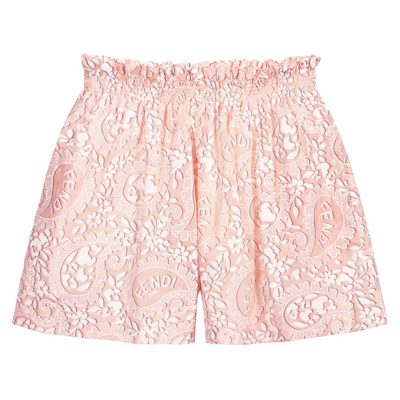 Fendi Girls Teen Pink Paisley Logo Short