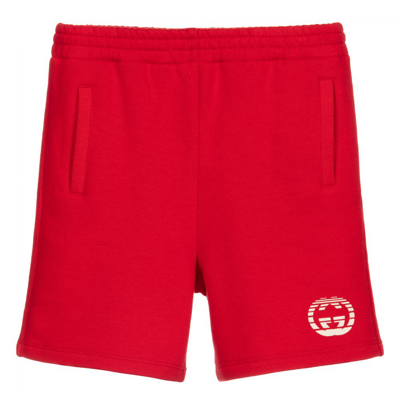 Gucci Kids' Children's Cotton Shorts With Interlocking G Disk Print In Red